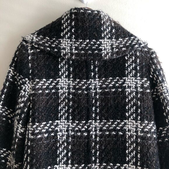 1 Madison Luxe Cozy Outerwear Wool Plaid Knit Winter Pea Coat Jacket - Picture 10 of 15